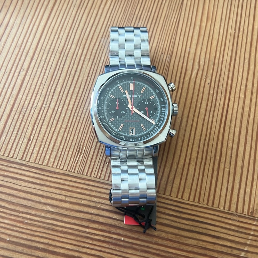 Motor Time Drift Pro-Am Gray Black Rose Gold 42 mm Mecha Quartz Chronograph w SS